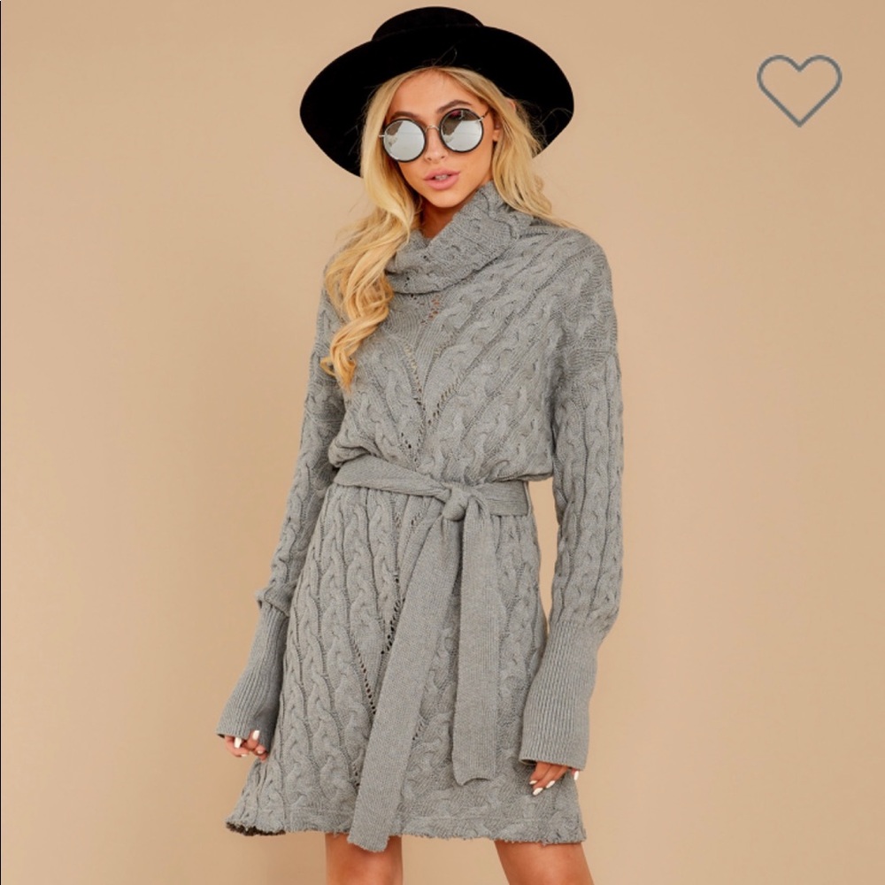 Ready Willing And Cable Knit Grey Sweater Dress
